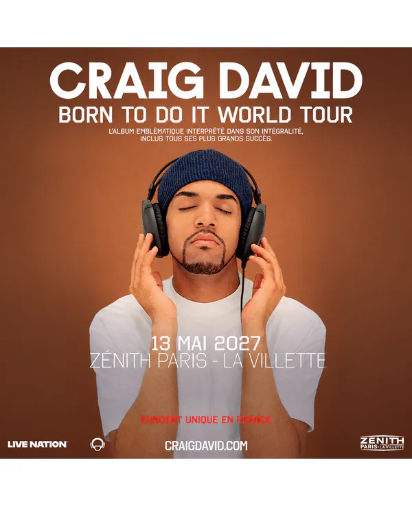 Craig David – 13 mai 2027 – Zénith Paris - La Villette